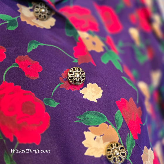 VINTAGE LESLIE FAY Purple Floral Jacket 16 - PopRock Vintage. The cool quotes t-shirt store.