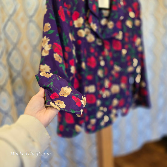VINTAGE LESLIE FAY Purple Floral Jacket 16 - PopRock Vintage. The cool quotes t-shirt store.