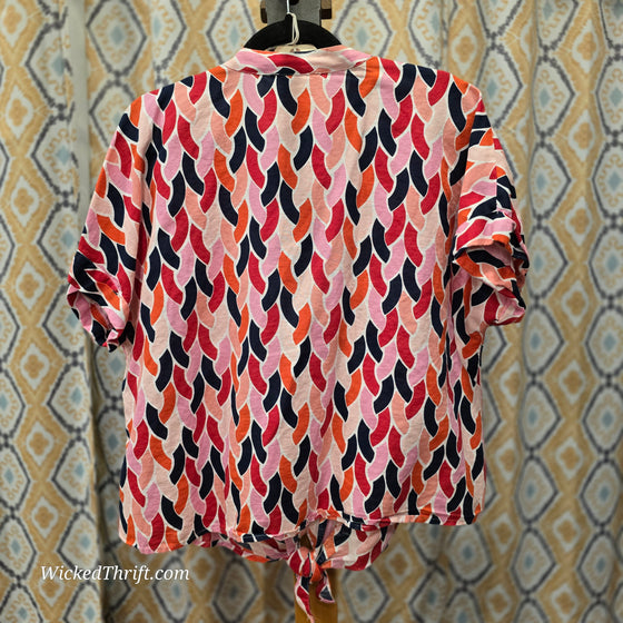 CHARTER CLUB Pink/Blue Funky Pattern Linen Blend Top XL - PopRock Vintage. The cool quotes t-shirt store.