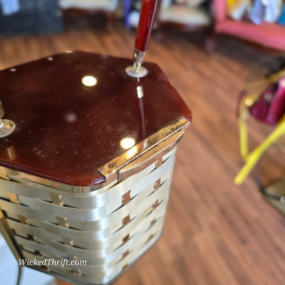 VINTAGE Woven Metal w. Beautiful Handle/Lid AS IS