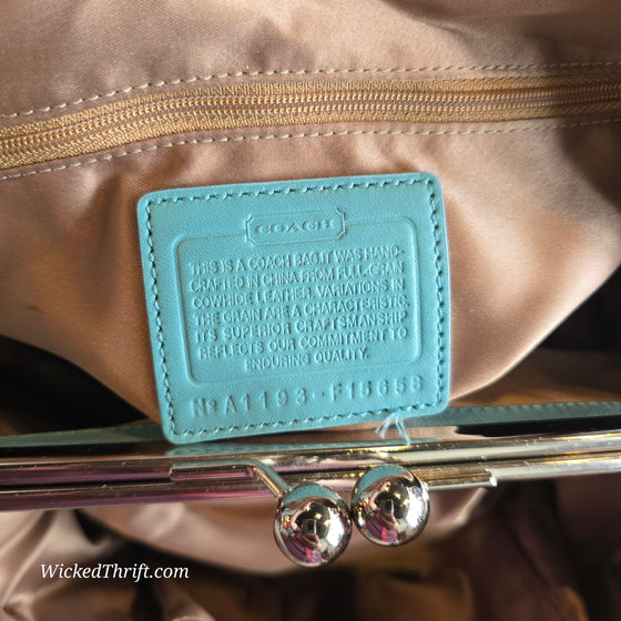 COACH Turquoise Patent Leather Kisslock Bag F15658 AS IS - PopRock Vintage. The cool quotes t-shirt store.