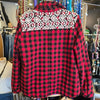 EN CREINE Red Check Lace Lined Button Up L
