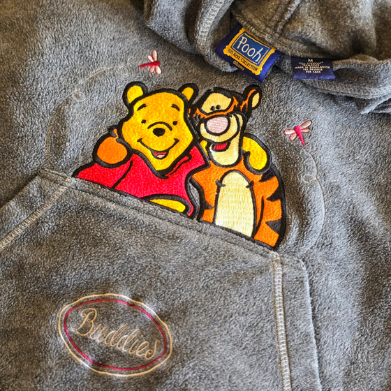 90s POOH Grey Pooh & Tigger Fleece Hoodie M