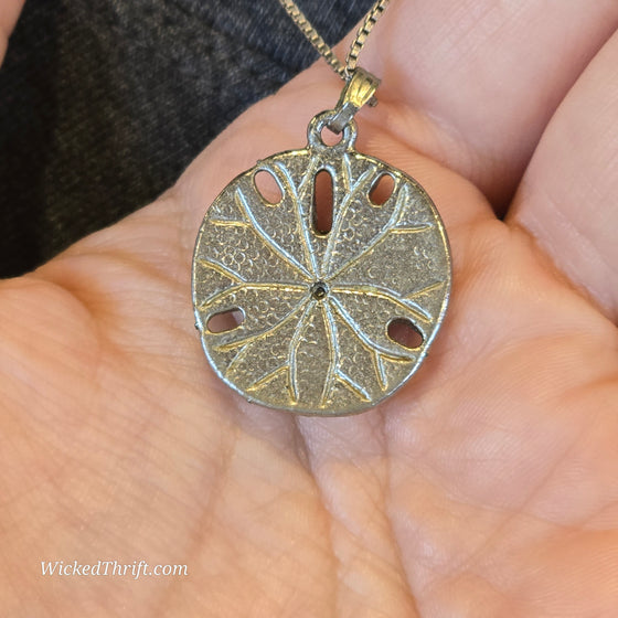 SILVER Sand Dollar Pendant w. Purple Shell Middle on Sterling Chain - PopRock Vintage. The cool quotes t-shirt store.