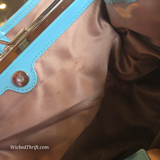 COACH Turquoise Patent Leather Kisslock Bag F15658 AS IS - PopRock Vintage. The cool quotes t-shirt store.