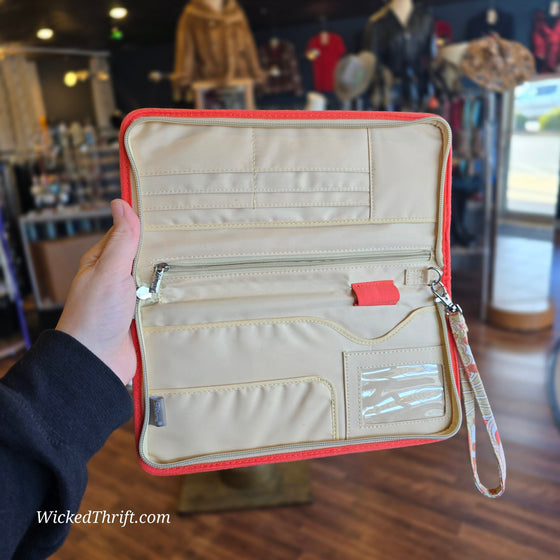 CLEARANCE! WELLSPRING Pink/Tan Paisley Long Wallet Wristlet