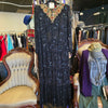 80s ALYCE DESIGNS Black/Gold Beaded/Sequin Maxi Dress