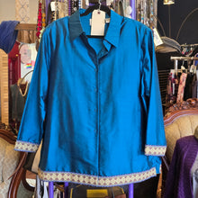  SILK LORE Blue 100% Silk Jacket w. Embroidery Bottom 1X