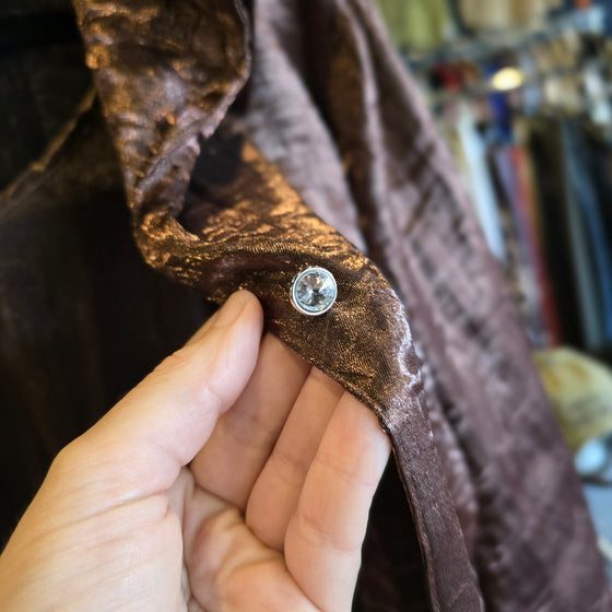 ELEMENTZ Brown Shimmer Faux Layer Button Up 2X