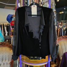  ALEX EVENINGS Black Velvet Jacket w. Sheer Puff Sleeve L