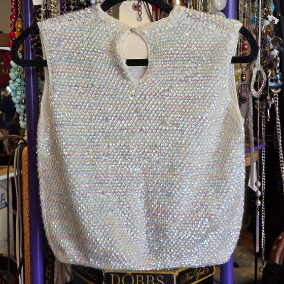 VINTAGE White Knit Sequin Sleeveless Top