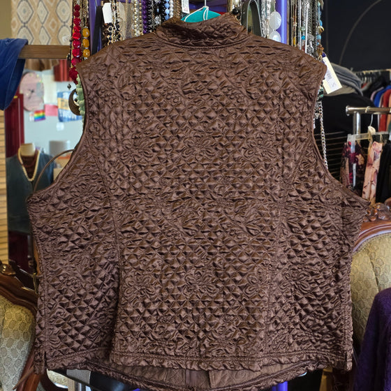 NORTH STYLE Brown Floral Quilted Vest 3X